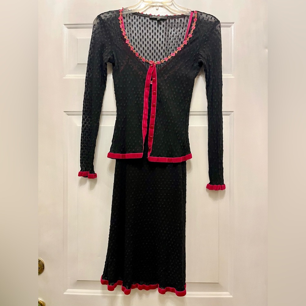 Betsey Johnson Vintage Dress Size SP Mesh/ lace, Velvet Y2K 90’s Black & Pink